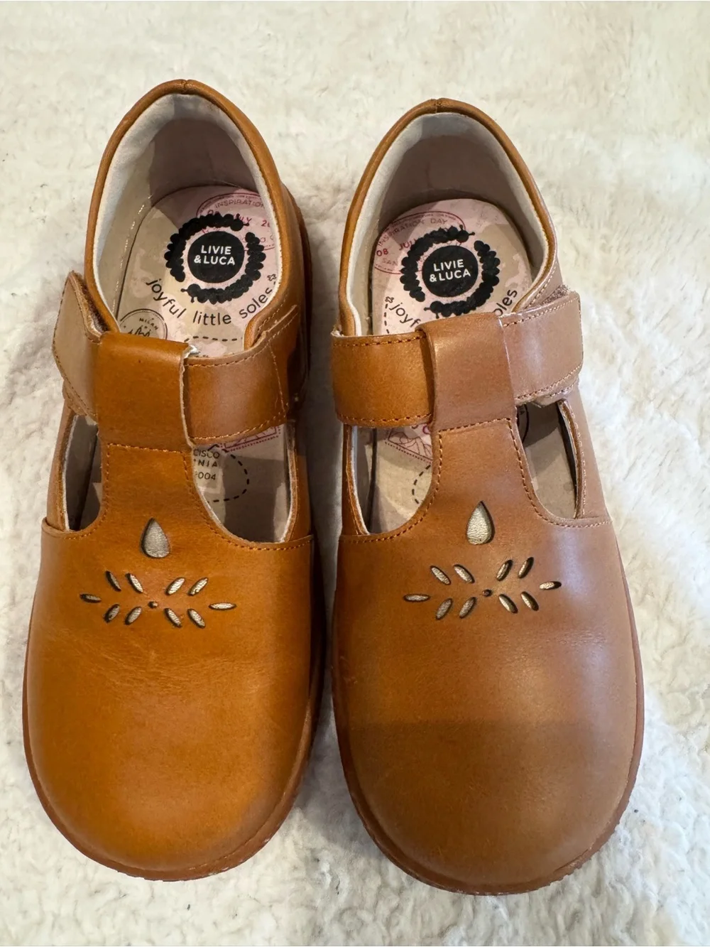 Livie & Luca Tan Mary Jane T-Strap Leather Shoes